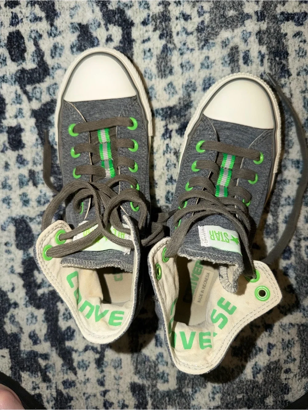 Converse Kids High-Top Sneakers in Gray with Neon Green Accents